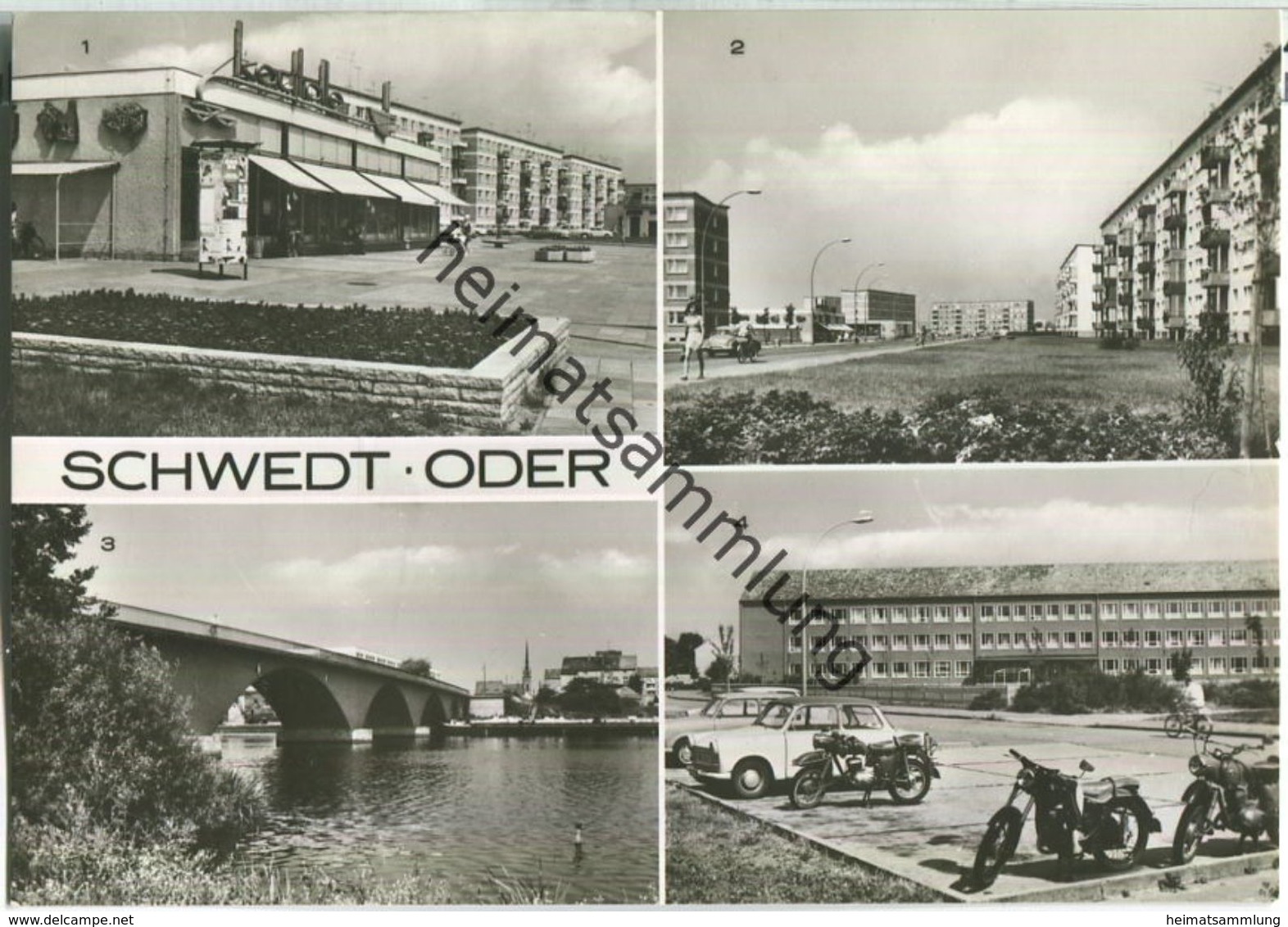 Schwedt - Marchlewskiring - Oderbrücke - Oberschule im Wohnkomplex I - Verlag Bild und Heimat Reichenbach