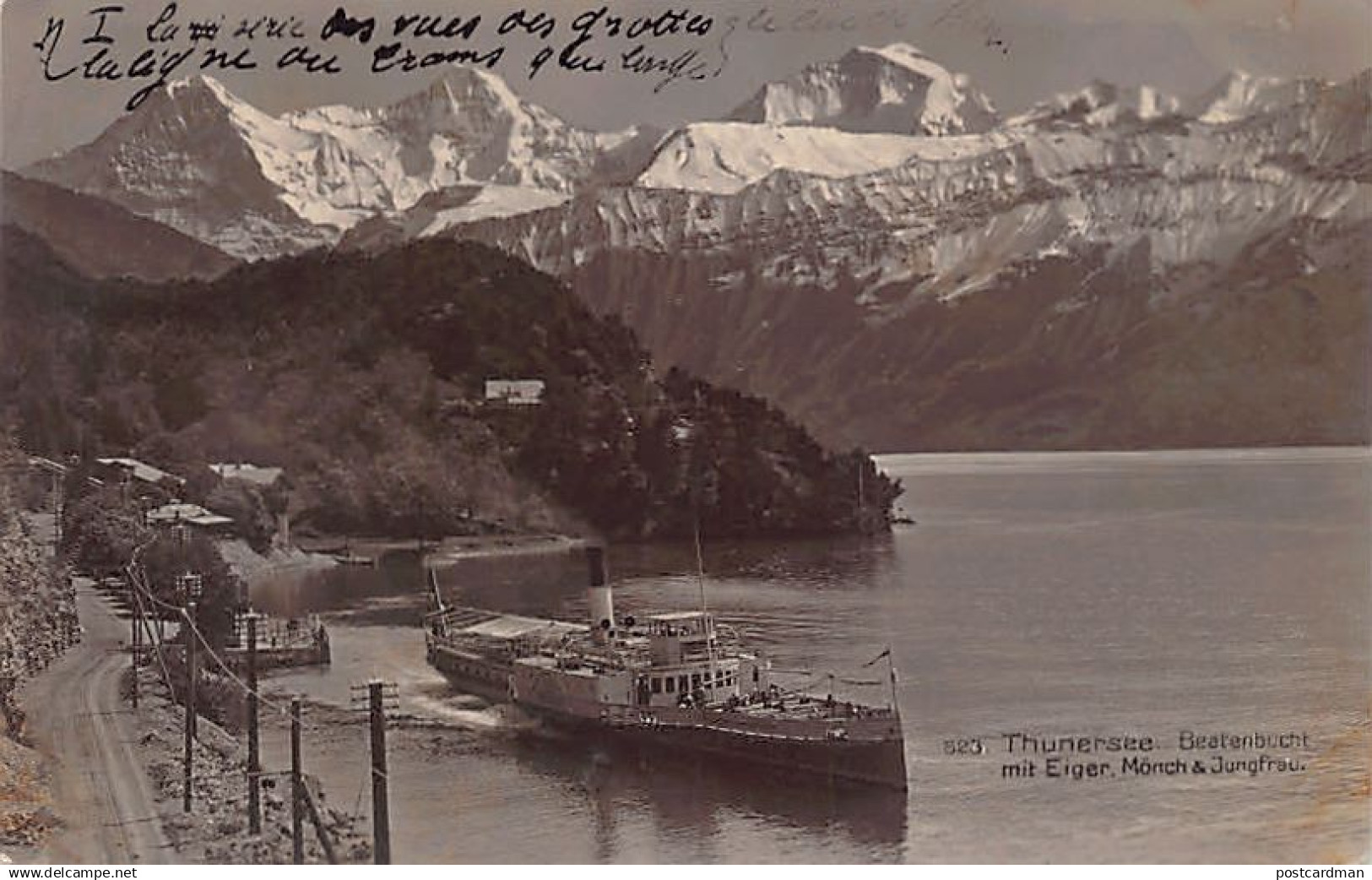 Schweiz - Thunersee (BE) Beatenbucht - Eiger - Mönch - Jungfrau - Dampfer Beatus - Verlag Photoglob 523