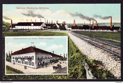 1906 gelaufene AK: Saline Ryburg-Möhlin und Hotel Soolbad zur Sonne nach Heiden.