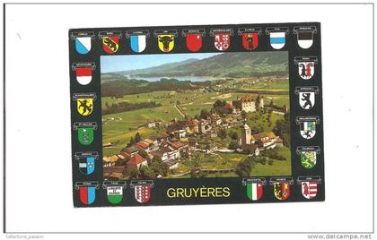 CP, Suisse, Gruyères, cité historique, au fond, Broc et lac de la Gruyère, vierge