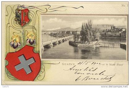 SUISSE - GENEVE - Blason - Iris - Carte gauffrée - Aluminium