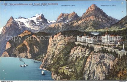 12346103 Vierwaldstaettersee SZ mit Ruetli Bauen und Grand Hotel Seelisberg