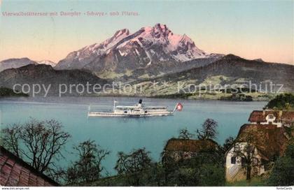 13816395 Schwyz SZ Vierwaldstaettersee mit Dampfer Schwyz und Pilatus