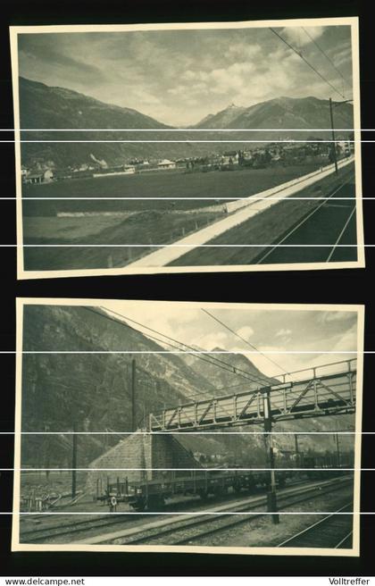 2x orig. Foto 1938 Bellinzone Bellinzona Kanton Tessin  aus fahrendem Zug, Eisenbahn Schienen Ortspartie