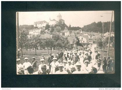 Suisse VD - Carte photo animée fête procession écrite depuis Bercher à destination Lausanne