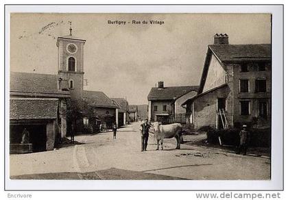 cpa BURTIGNY rue du village lavoir homme et vache a la pose -