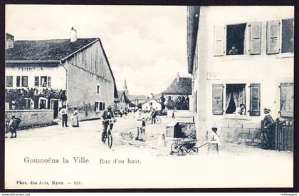 1903 beschriebene AK: Goumoens la Ville, Rue d'en haut. Belebt.