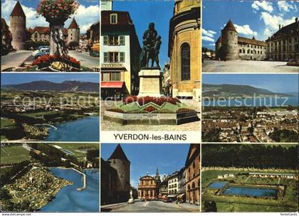 12578347 Yverdon-les-Bains Fliegeraufnahme Schwimmbad Burg Turm Denkmal  Yverdon