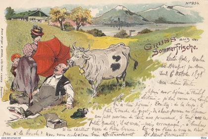 CPA (suisse)( humour)gruss aus der sommerfrische ( parfait etat)precurseur