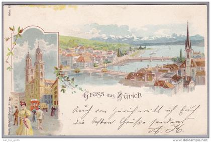 AK ZHs ZÜRICH 1896-08-16 Zürich 3 Gruss aus Zürich Künzli #819