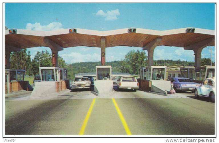 Seattle WA Washington, Lake Washington Toll Bridge, Autos, Toll Plaza, c1960s Vintage Postcard