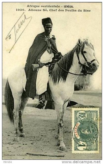 AFRIQUE OCCIDENTALE  SENEGAL . ALIOUNE SO , CHEF DES PEULHS DU SINE . ( CHEVAL )