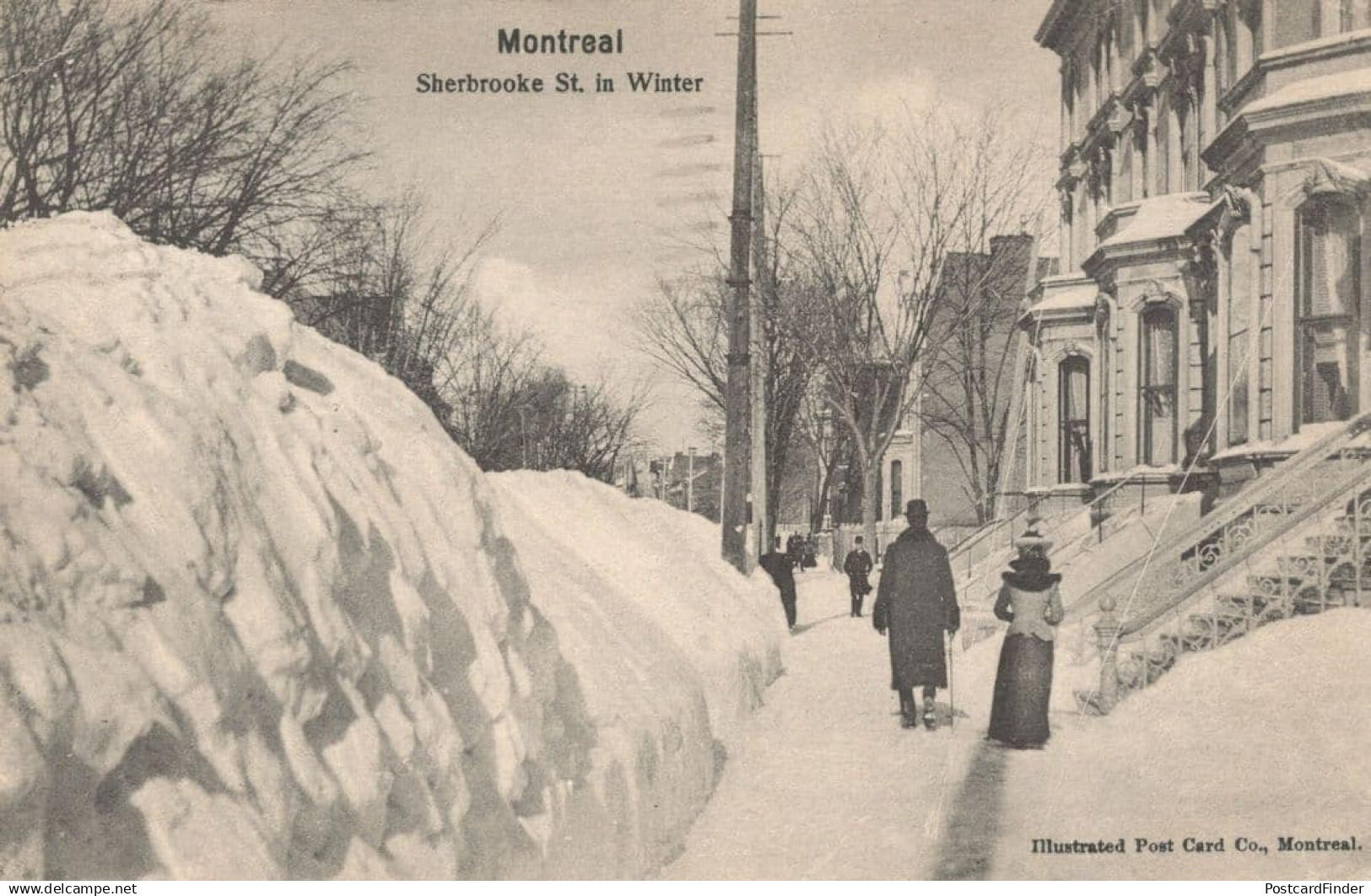 Sherbrooke Street In Winter Montreal Canada Old Postcard