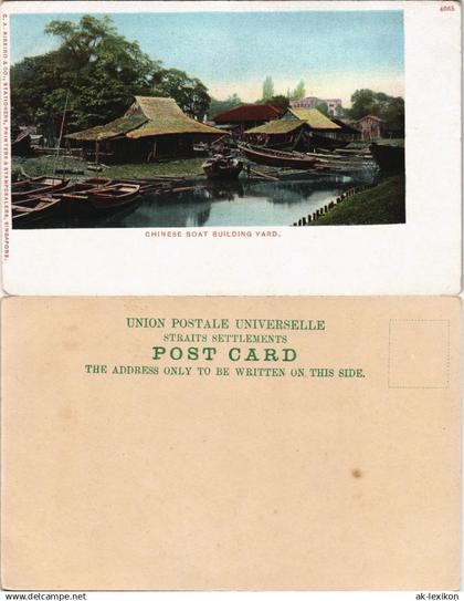 Postcard Singapur Chinese Boat Building Yard 1907