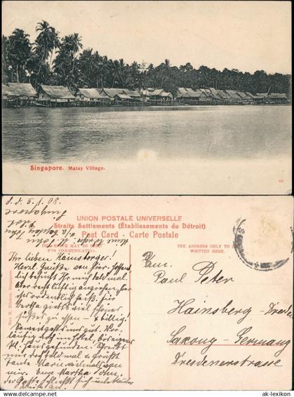 Postcard Singapur Malay Village 1908