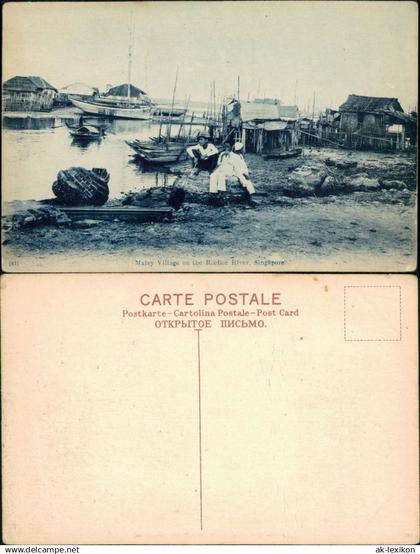 Postcard Singapur Malaysisches Dorf Roclior River 1913