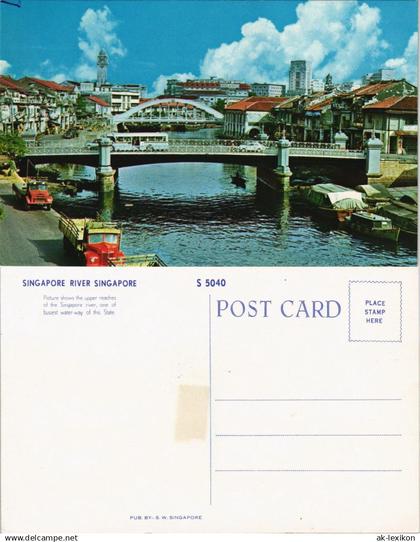 Postcard Singapur Straßenpartie, Stadt Brücke 1971