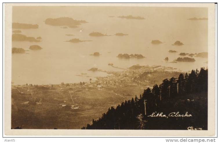 Sitka AK Alaska, View of Town Harbor with Islands, c1910s Vintage Real Photo Postcard