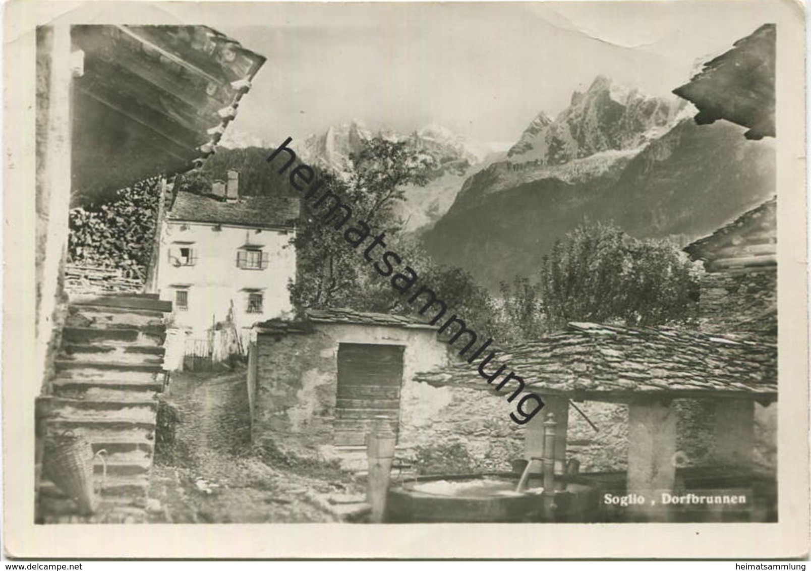 Soglio - Dorfbrunnen - Verlag Pomatti Castasegna - Foto-AK Grossformat - gel. 1947