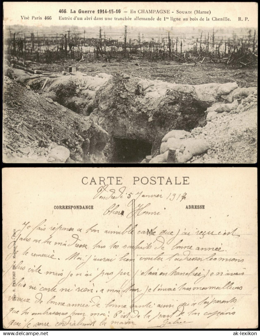 Souain-Perthes-lès-Hurlus  1. WK, La Guerre En CHAMPAGNE SOUAIN (Marne) 1917