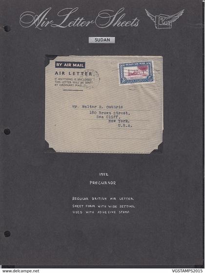 Soudan 1952 - Aérogramme . Précurseur. De Khartou à destination New York-USA..................   (DD) DC-9971