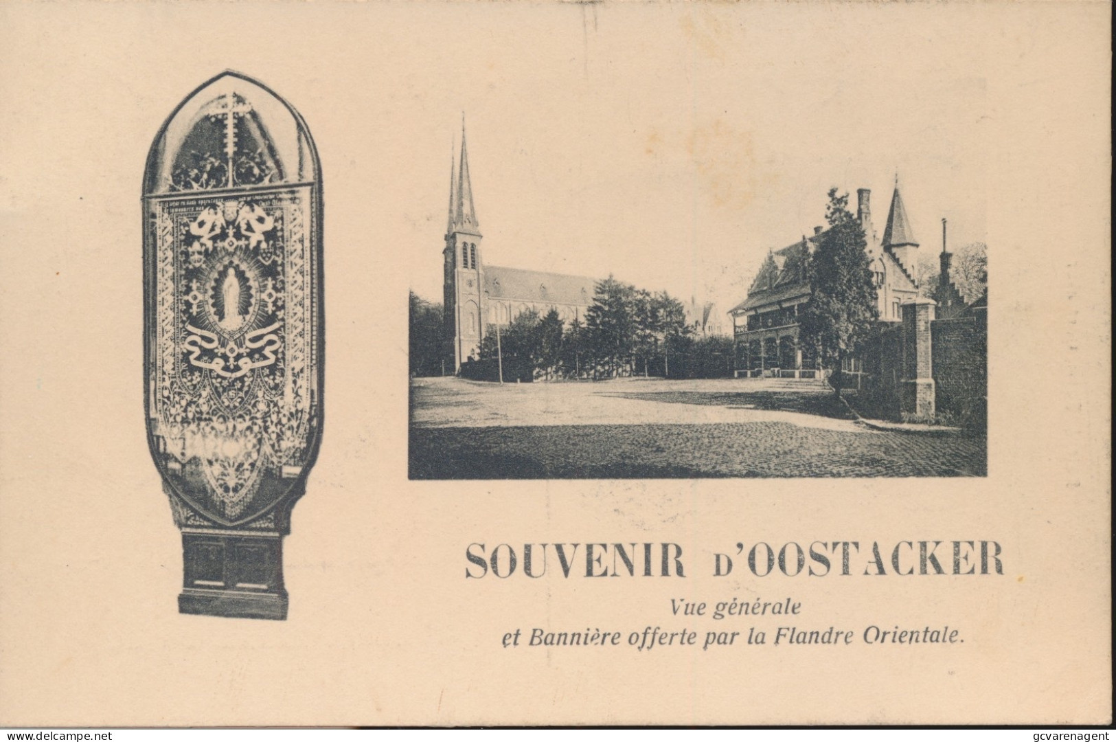 SOUVENIR D'OOSTACKER VUE GENERALE ET BANNIERE OFFERTE PAR LA FLANDRE ORIENTALE