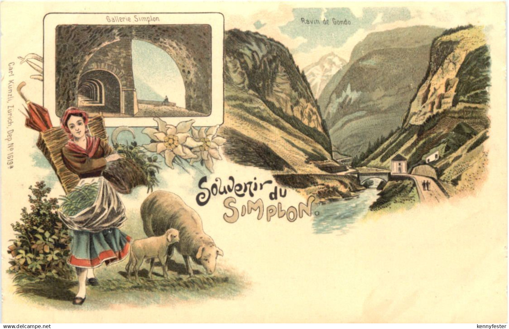 Souvenir du Simplon - Litho - Verlag Carl Künzli