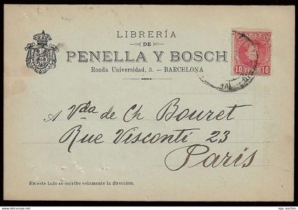 Edifil o 243 - T. Publicitaría "Librería de Penella y Bosch - Barcdelona" a París