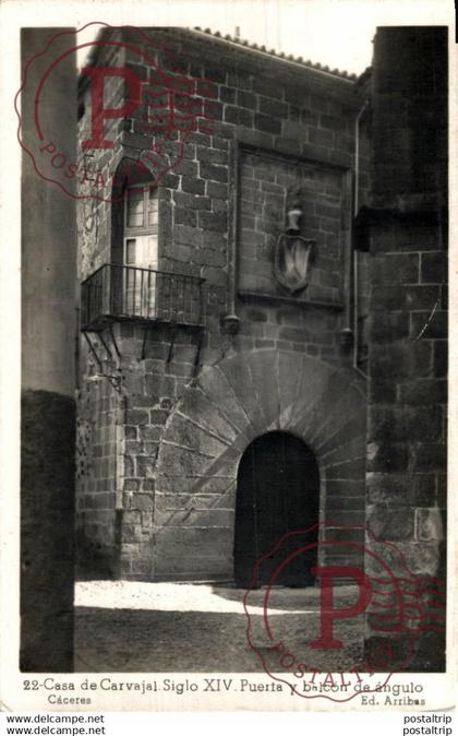 Casa de Carvajal Siglo XIV Puerta y balcón de ángulo Cáceres      CÁCERES EXTREMADURA ESPAÑA