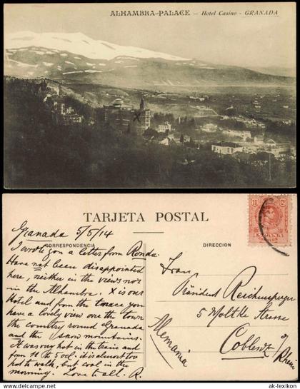 Postale Granada Granada ALHAMBRA-PALACE Hotel Casino GRANADA 1914