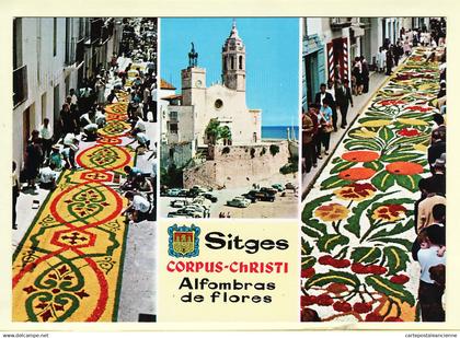 14969 /⭐ SITGES Castilla-La Mancha Albacete ALFOMBRAS Flores Corpus CHRISTI Tapis fleurs multivues 1981 R.G 1954 Spain