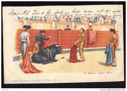 MALAGA    litho   1901.    lit.  Ramirez & Garcia     ---CORRIDAS ---       old postcard