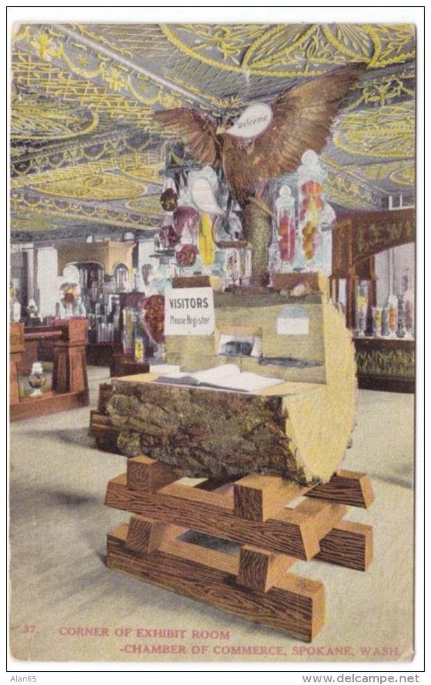 Spokane Washington Chamber of Commerce Display Wood Carving Agriculture Products, c1900s/10s Vintage Postcard