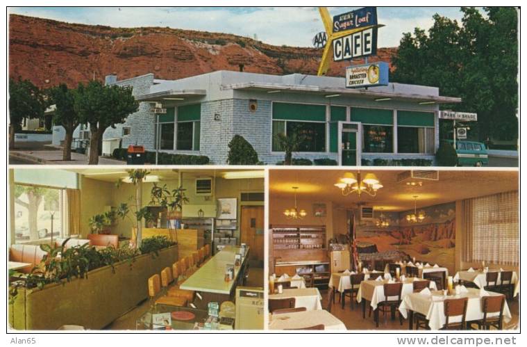 St. George UT Utah, Sugar Loaf Cafe Interior Exterior Multiview, on 1960s Vintage Postcard