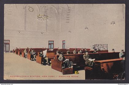 Postcard, United States, New York City NY, Pennsylvania Station, Smoking Room