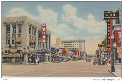 Albuquerque NM New Mexico, Central Avenue Street Scene, on c1930s Vintage Curteich Linen Postcard