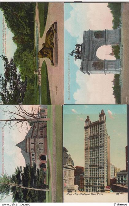 1911-1913. USA. 4 postcards Park Row Building, Poughkeepsie, Brooklyn. One with stamp. - JF431775