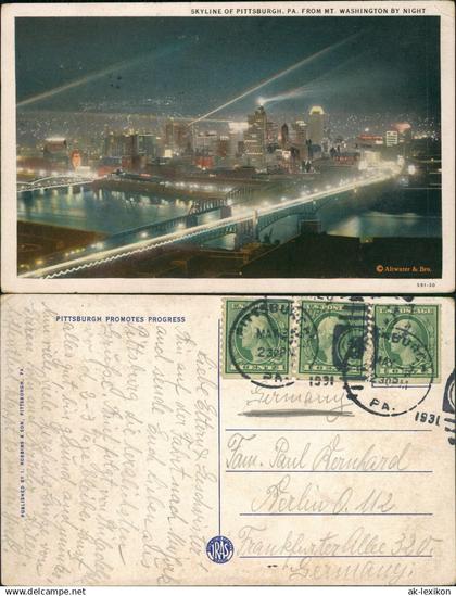 Pittsburgh SKYLINE OF PITTSBURGH FROM MT. WASHINGTON BY NIGHT 1931