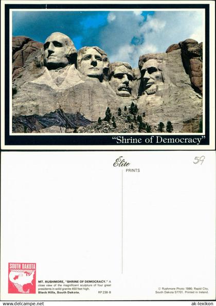 Postcard Keystone (South Dakota) Mount Rushmore National Memorial 1986