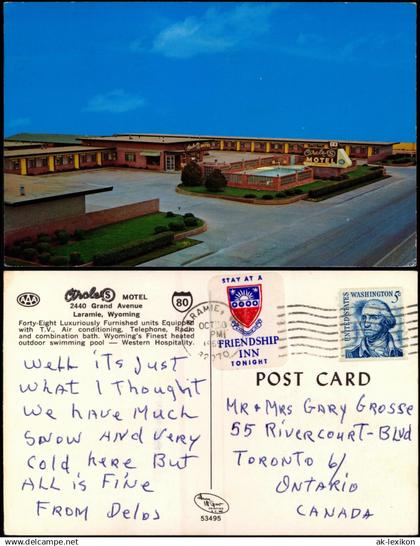 Postcard Laramie Circle Motel Grand Avenue 1969