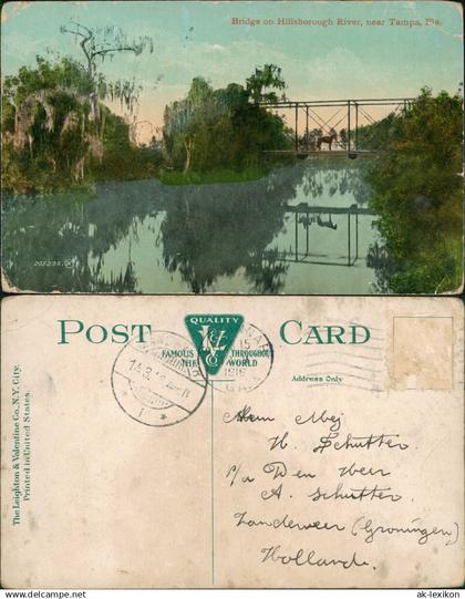 Postcard Tampa Bridge on Hillsborough River near Tampa, Florida 1913