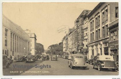 Waterbury, Conneticut / USA: Grand St. (Vintage Postcard ~1940s)