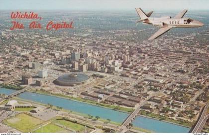 Wichita The Air Capitol Plane Flying Over State 1960s Postcard