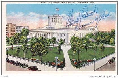 Ohio Governor Frank Lausche Autograph, State Capitol in Columbus OH, Politician c1950s Vintage Postcard