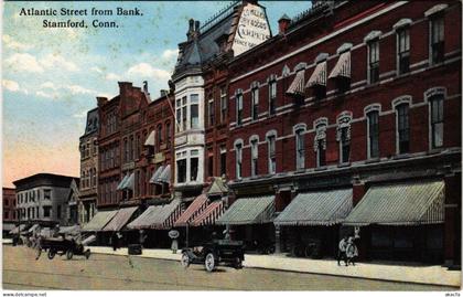 PC CPA US, CONN, STAMFORD, ATLANTIC STREET FROM BANK, VINTAGE POSTCARD (b10918)