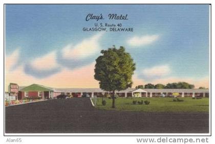 Glasgow DE Delaware, Clay's Motel Lodging,  c1940s/50s Vintage Linen Postcard