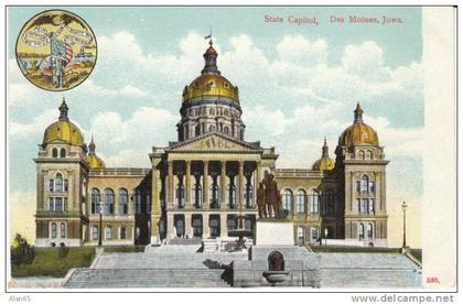 Des Moines IA Iowa, State Capitol Building Architecture, c1910s Vintage Postcard