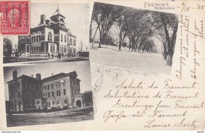 Fremont Nebraska, Early Multi-view High School, WH Fowler Building, Street Scene, c1900s Vintage Postcard