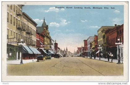 Michigan City IN Indiana, Franklin Street Scene,  c1910s Vintage Postcard