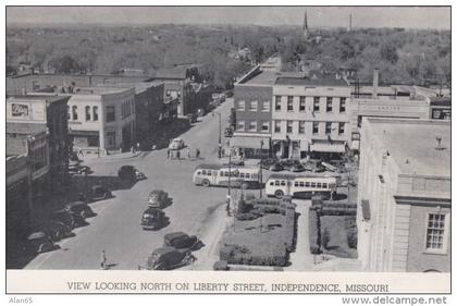 Independence Missouri, Liberty Street Scene, Autos Buses, c1940s Vintage Postcard